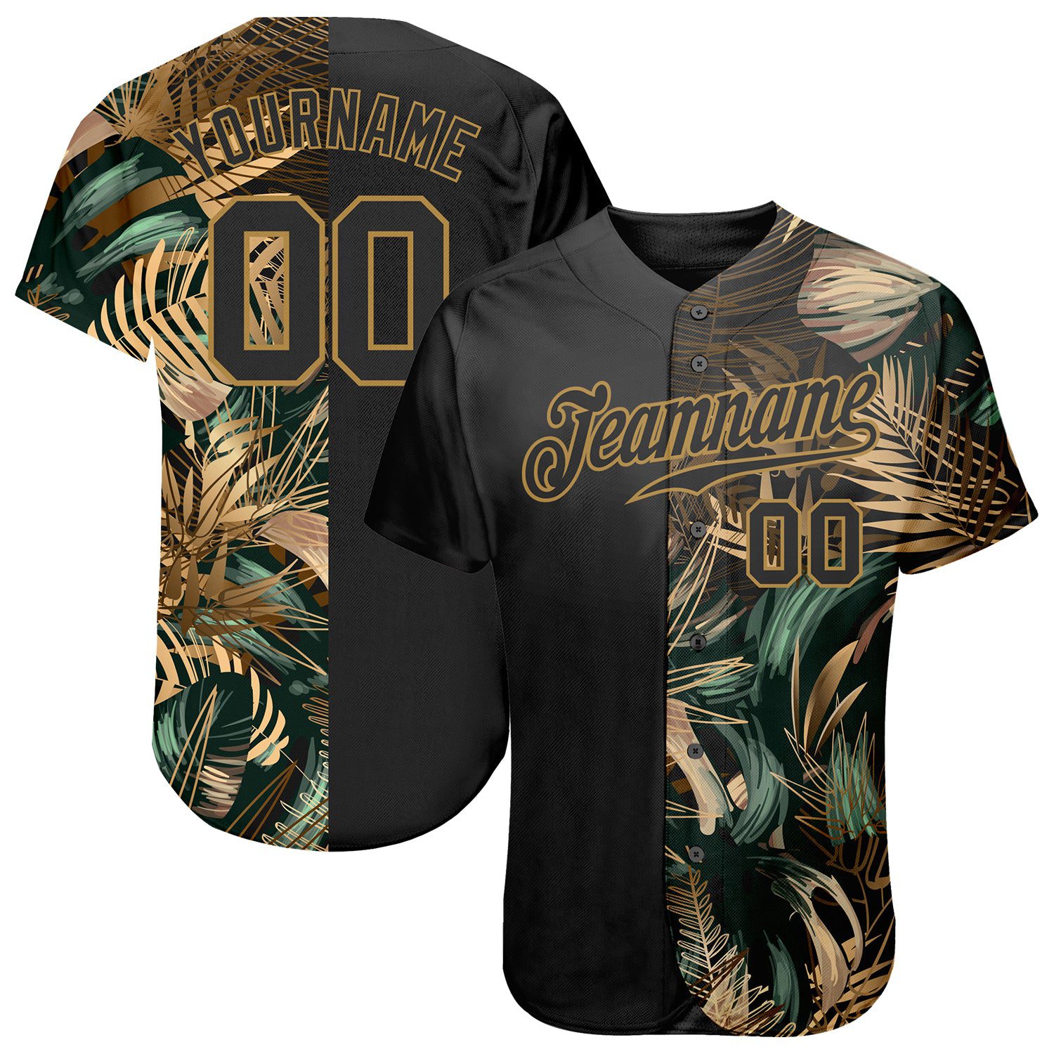 Custom203d20Pattern20Design20Golden20And20Green20Tropical20Leaves20In20The20Style20Of20Jungle20And20Hawaii20Authentic20Baseball20Jersey200001.jpg