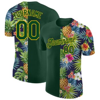 Custom 3d Pattern Design Tropical Pattern With Pineapples Palm Leaves And Flowers Performance T Shirt