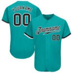 Custom Aqua Black White Authentic Baseball Jersey