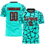 Custom Aqua Red Black Sublimation Soccer Uniform Jersey