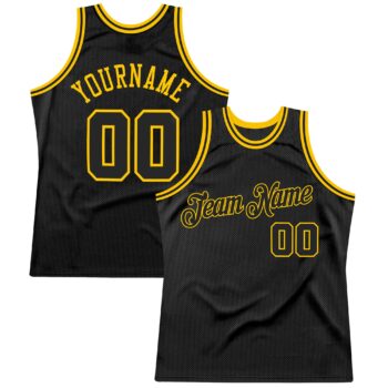 Custom Black Black Gold Authentic Throwback Basketball Jersey