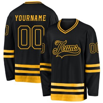 Custom Black Black Gold Hockey Jersey