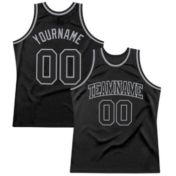 Custom Black Black Gray Authentic Throwback Basketball Jersey