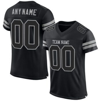 Custom Black Black Gray Mesh Authentic Football Jersey