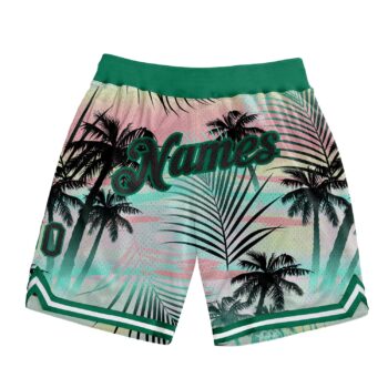 Custom Black Black Kelly Green 3d Pattern Design Tropical Palm Leaves Authentic Basketball Shorts
