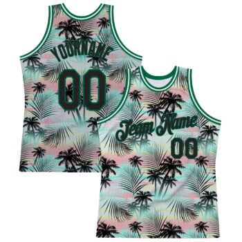 Custom Black Black Kelly Green 3d Pattern Tropical Hawaii Palm Leaves Authentic Basketball Jersey