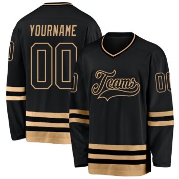 Custom Black Black Old Gold Hockey Jersey