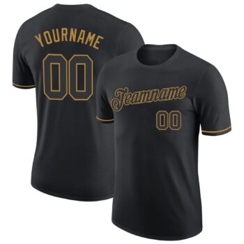 Custom Black Black Old Gold Performance T Shirt
