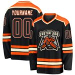 Custom Black Black Orange Cream Hockey Jersey