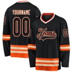 Custom Black Black Orange Hockey Jersey