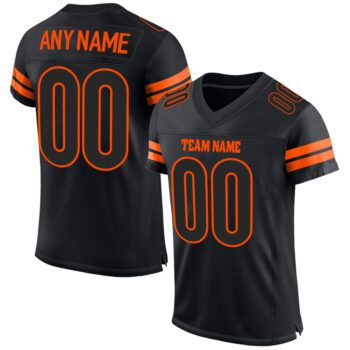 Custom Black Black Orange Mesh Authentic Football Jersey