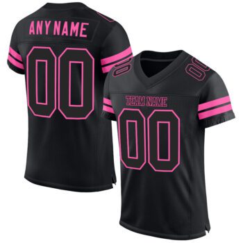 Custom Black Black Pink Mesh Authentic Football Jersey