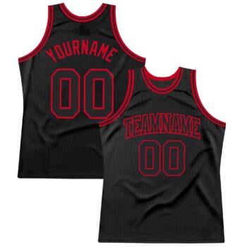Custom Black Black Red Authentic Throwback Basketball Jersey