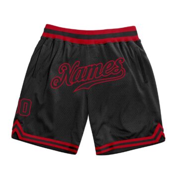 Custom Black Black Red Authentic Throwback Basketball Shorts