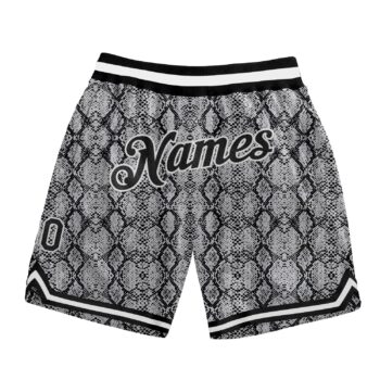 Custom Black Black White 3d Pattern Design Snakeskin Authentic Basketball Shorts