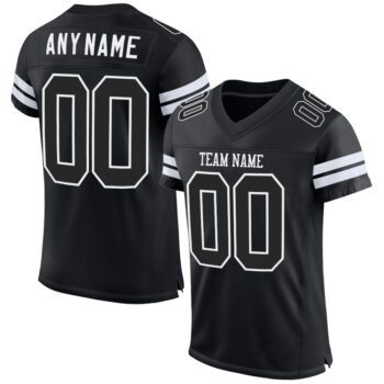 Custom Black Black White Mesh Authentic Football Jersey