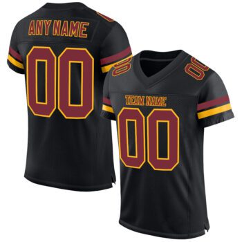 Custom Black Burgundy Gold Mesh Authentic Football Jersey