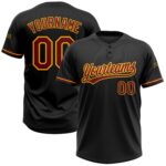 Custom Black Crimson Yellow Two Button Unisex Softball Jersey