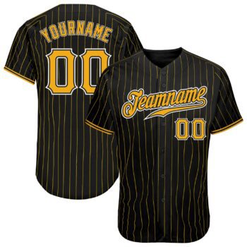 Custom Black Gold Pinstripe Gold White Authentic Baseball Jersey