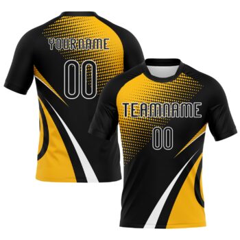 Custom Black Gold White Lines And Dots Sublimation Volleyball Uniform Jersey