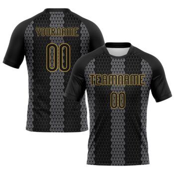 Custom Black Gray Old Gold Geometric Shape Sublimation Volleyball Uniform Jersey
