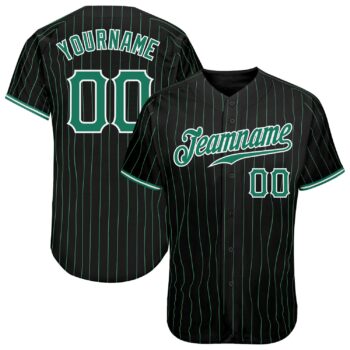 Custom Black Kelly Green Pinstripe Kelly Green White Authentic Baseball Jersey