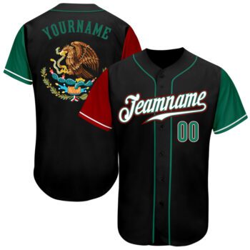Custom Black Kelly Green Red Authentic Mexico Two Tone Baseball Jersey