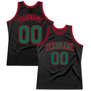Custom Black Kelly Green Red Authentic Throwback Basketball Jersey