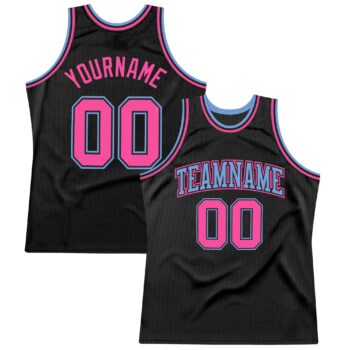 Custom Black Light Blue Pink Authentic Throwback Basketball Jersey