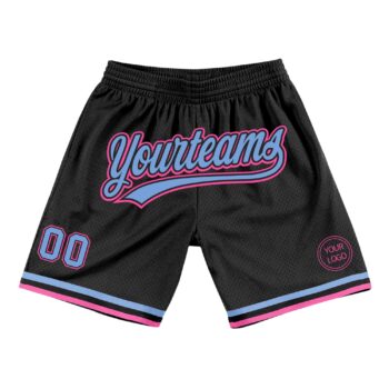 Custom Black Light Blue Pink Authentic Throwback Basketball Shorts