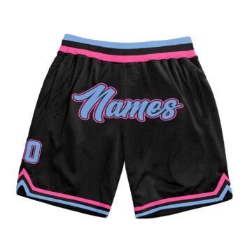 Custom Black Light Blue Pink Authentic Throwback Basketball Shorts