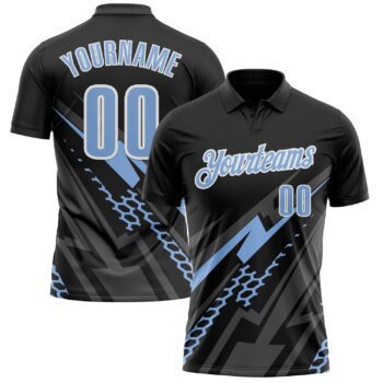 Custom Black Light Blue White 3d Bowling Geometric Shape Performance Polo Shirt