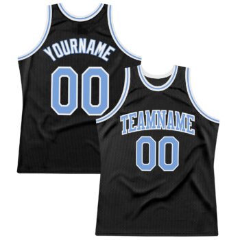 Custom Black Light Blue White Authentic Throwback Basketball Jersey