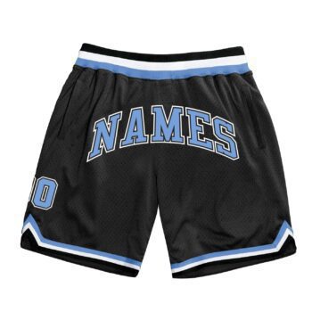 Custom Black Light Blue White Authentic Throwback Basketball Shorts