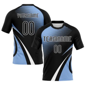 Custom Black Light Blue White Lines And Dots Sublimation Volleyball Uniform Jersey