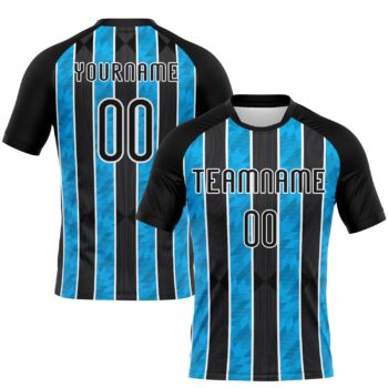 Custom Black Light Blue White Lines Sublimation Volleyball Uniform Jersey