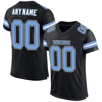 Custom Black Light Blue White Mesh Authentic Football Jersey