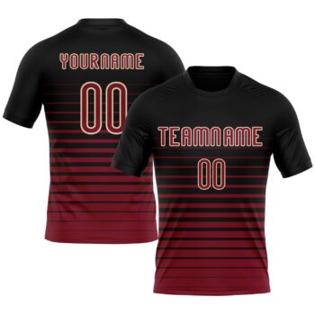 Custom Black Maroon Cream Pinstripe Fade Fashion Sublimation Volleyball Uniform Jersey