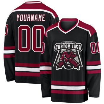 Custom Black Maroon White Hockey Jersey