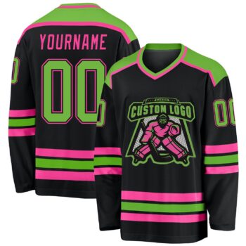 Custom Black Neon Green Pink Hockey Jersey