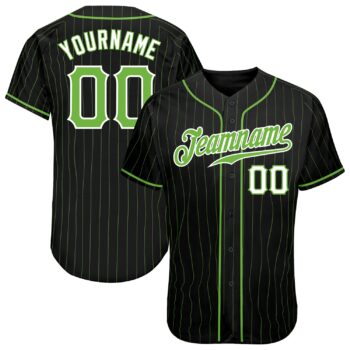 Custom Black Neon Green Pinstripe Neon Green White Authentic Baseball Jersey