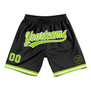 Custom Black Neon Green White Authentic Throwback Basketball Shorts