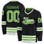 Custom Black Neon Green White Hockey Jersey