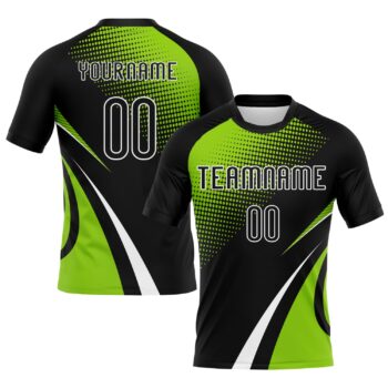 Custom Black Neon Green White Lines And Dots Sublimation Volleyball Uniform Jersey