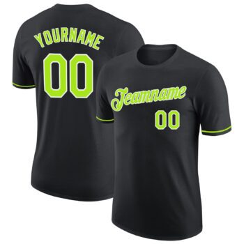 Custom Black Neon Green White Performance T Shirt