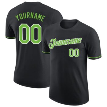 Custom Black Neon Green White Performance T Shirt