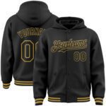 Custom Black Old Gold Bomber Full Snap Varsity Letterman Hoodie Jacket