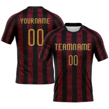 Custom Black Old Gold Red Abstract Shape Sublimation Volleyball Uniform Jersey