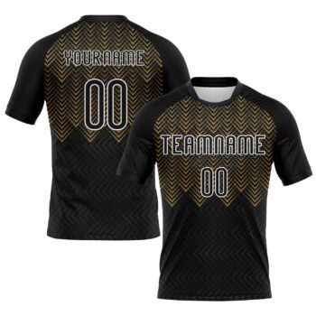 Custom Black Old Gold White Geometric Shape Sublimation Volleyball Uniform Jersey
