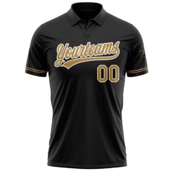 Custom Black Old Gold White Performance Vapor Golf Polo Shirt